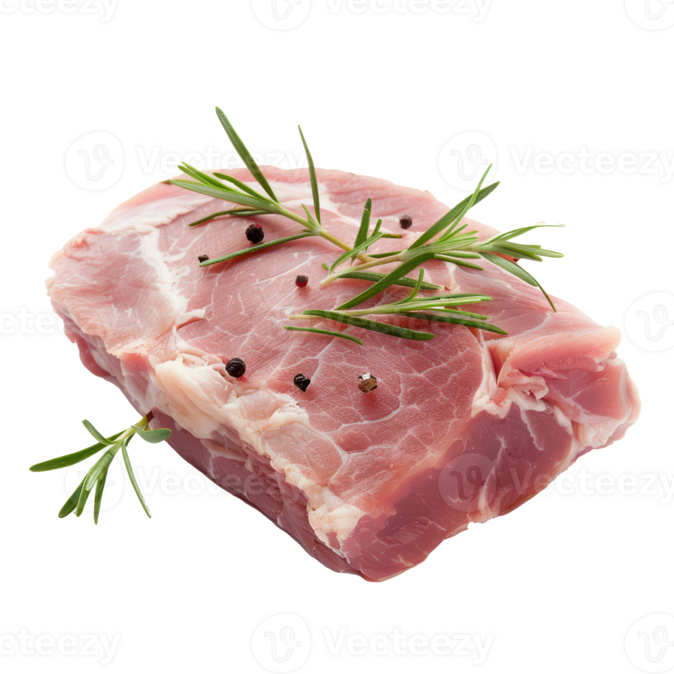 raw meat on a white background with rosemary sprigs png