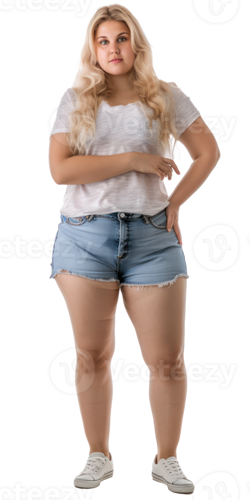 a woman in shorts and a white t - shirt png