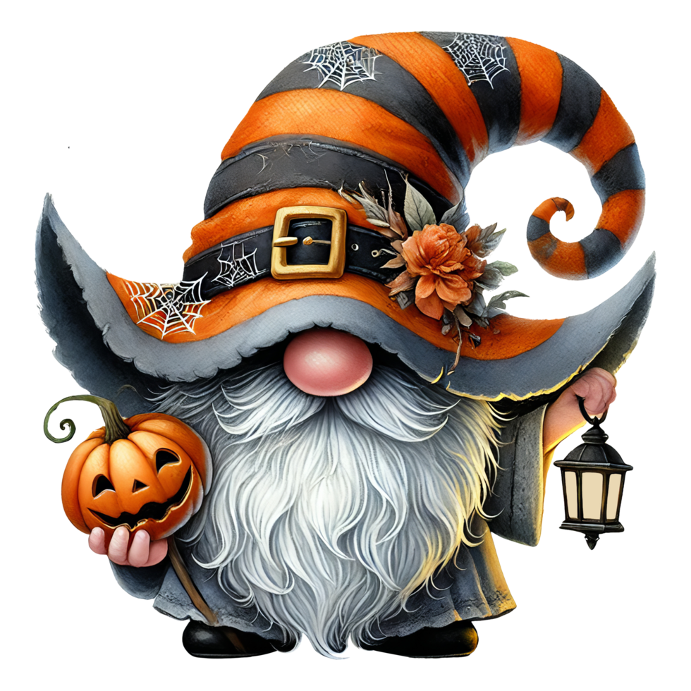Halloween Gnome with Pumpkin and Lantern png