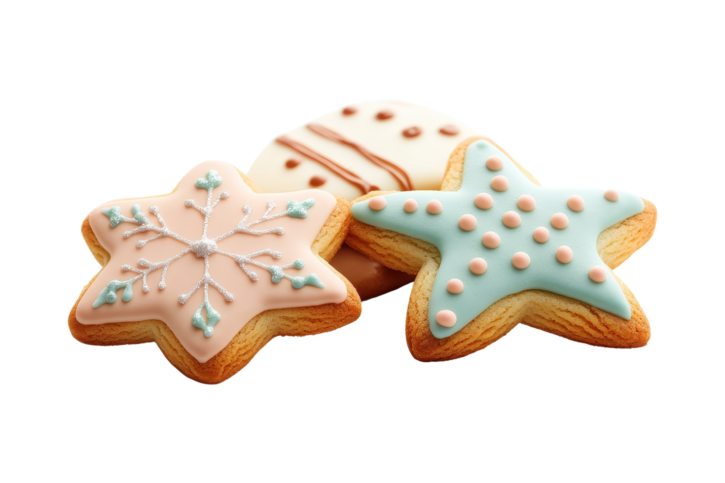 Decorative christmas cookies isolated on white background food photography festive theme close-up holiday spirit png