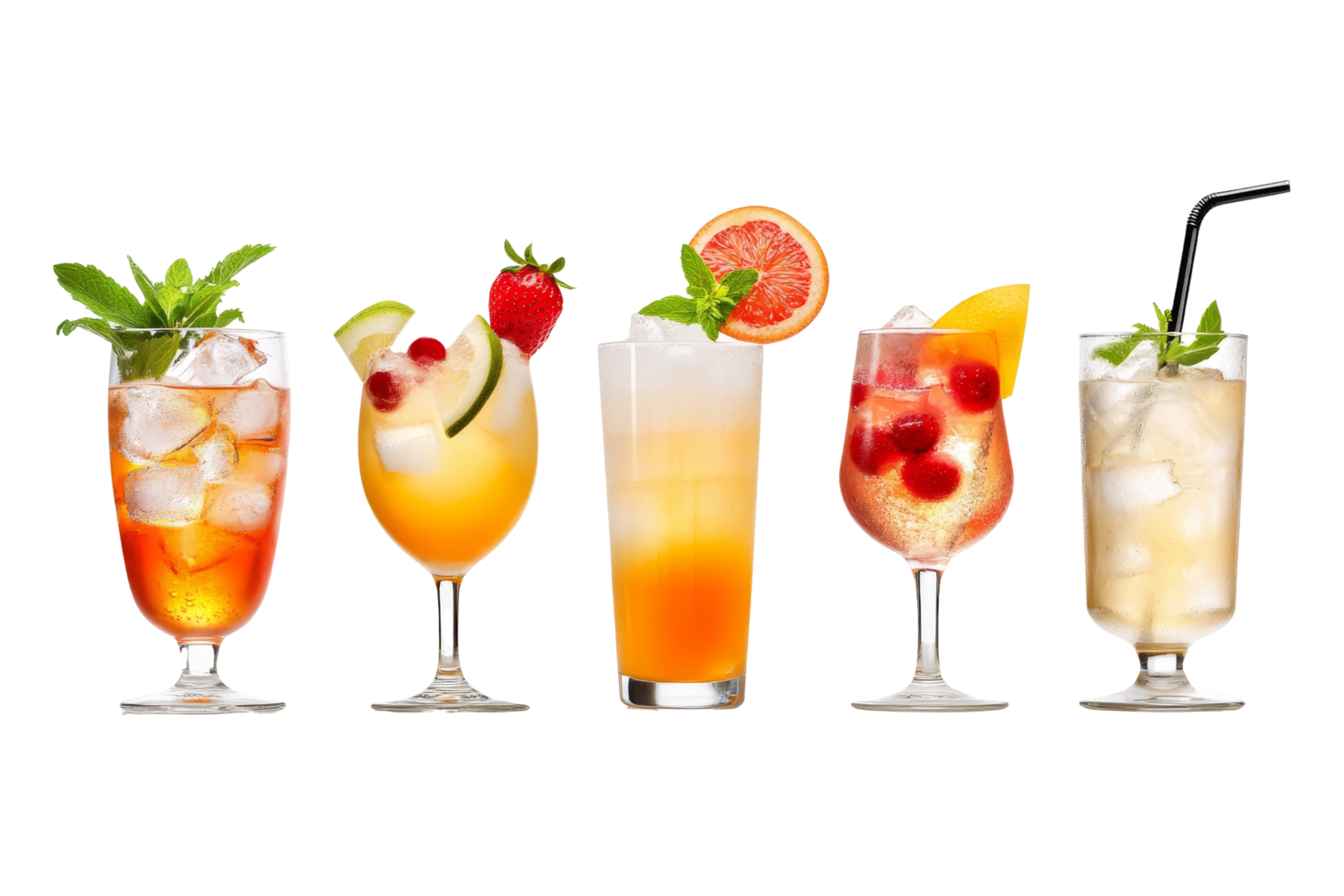 Refreshing countdown cocktails isolated on white background beverage photography minimalist style png