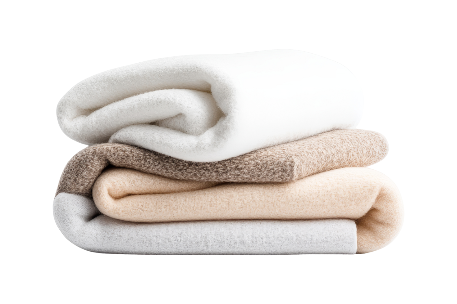 Cozy blankets stacked for comfort isolated on white background soft textiles front view home decor png
