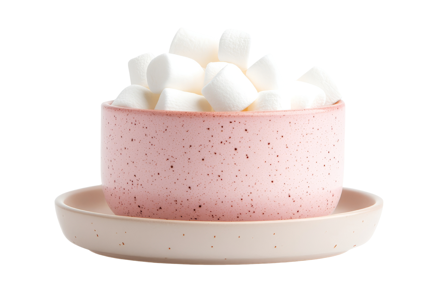 Indulging in hot chocolate with marshmallows isolated on white background food photography minimalist style sweet treat concept png