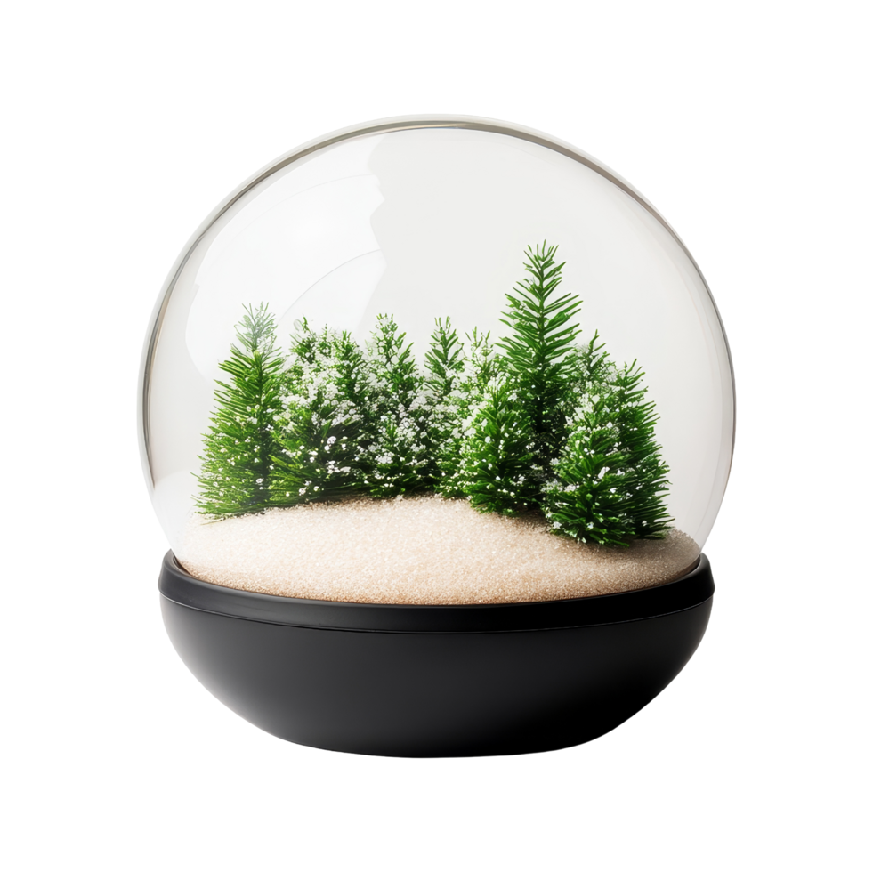 Snow globe with winter forest scene isolated on white background decorative art front view holiday concept png