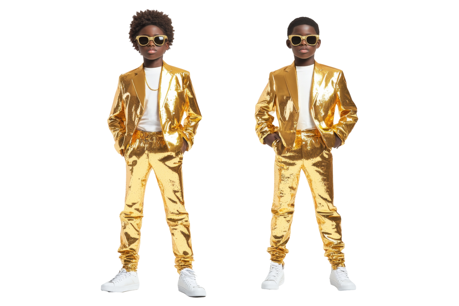 Stylish sequin outfits for kids isolated on white background fashion photography trendy youthful png