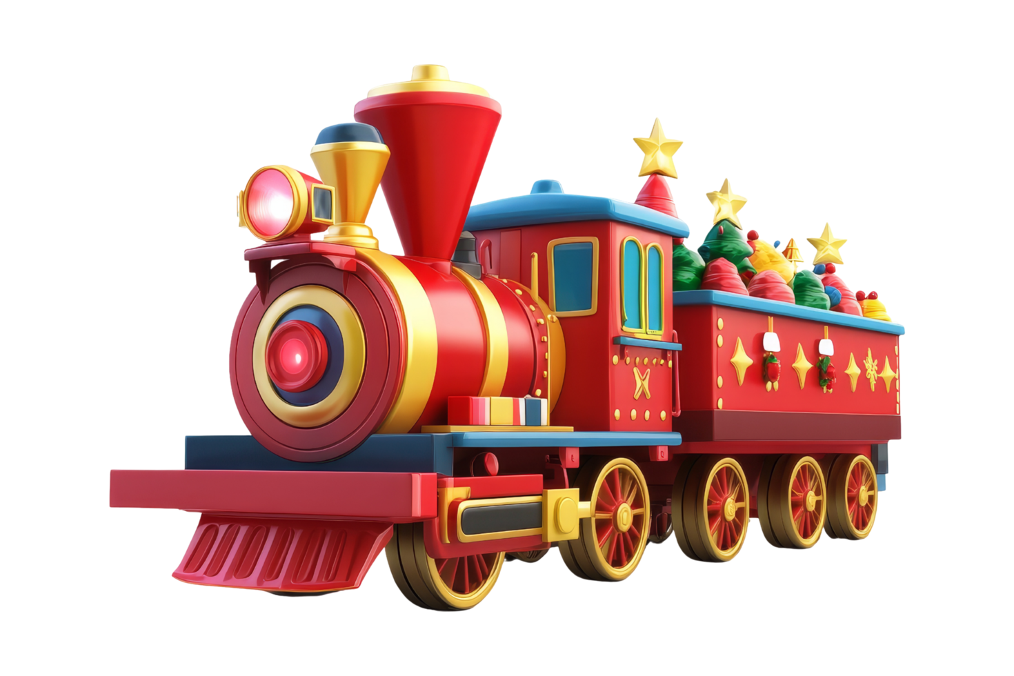 Festive toy train display christmas market 3d render bright environment playful concept png