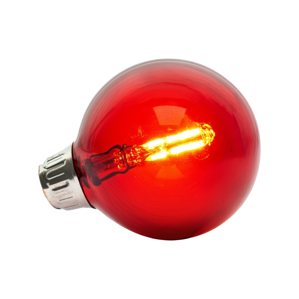 Illuminating red light bulb home decor product photography indoor setting close-up light and color concept png