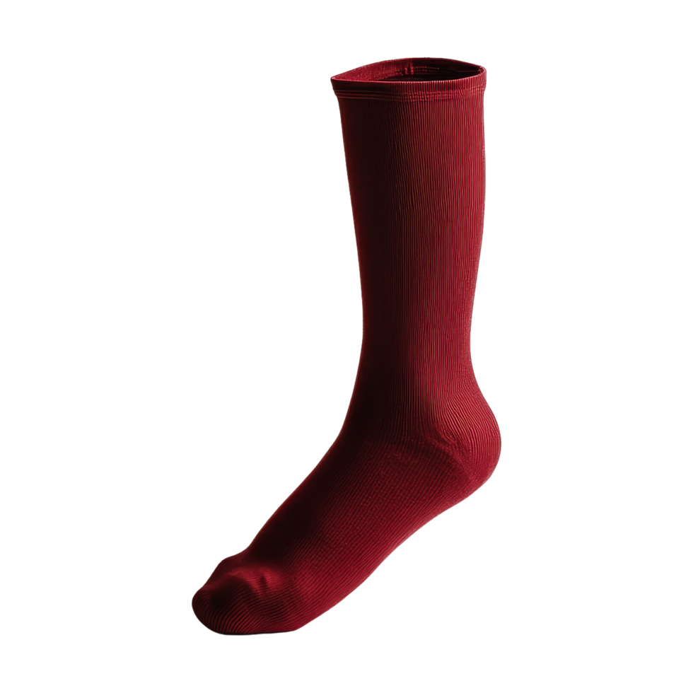 Red sock display home setting product photography indoor environment minimalist viewpoint png