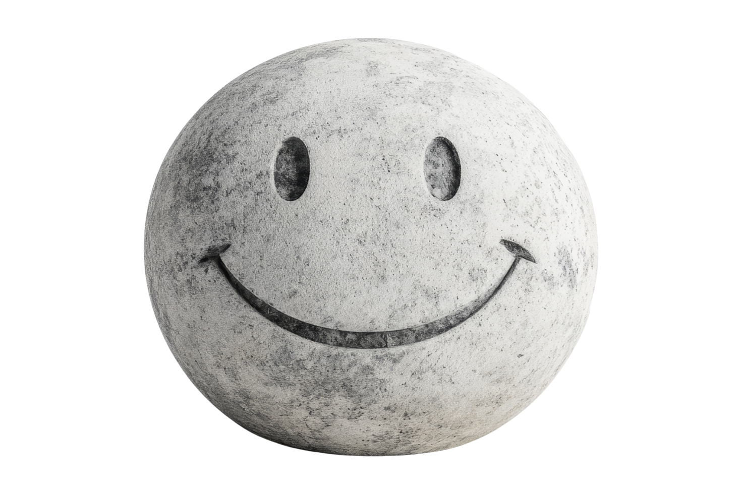 Joyful stone smiley face sculpture outdoor garden art installation natural setting close-up view happiness concept png