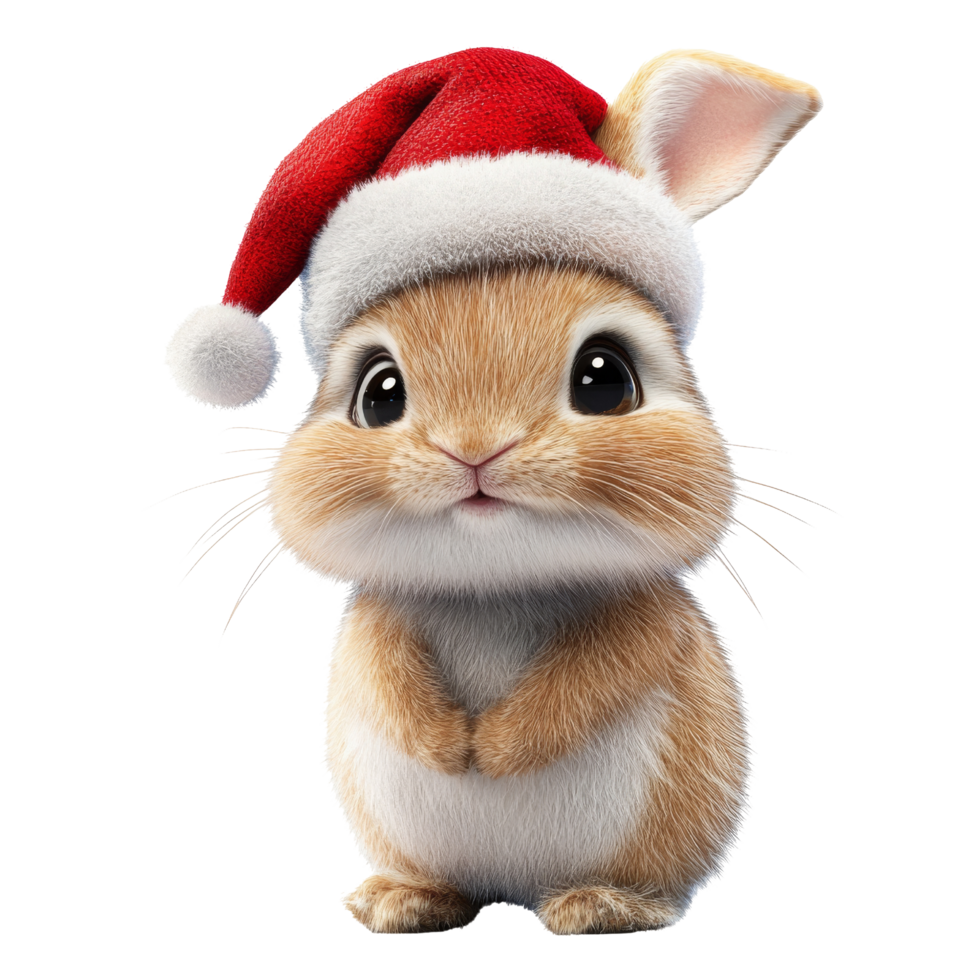 Festive rabbit in santa hat holiday spirit digital illustration whimsical style cute concept png