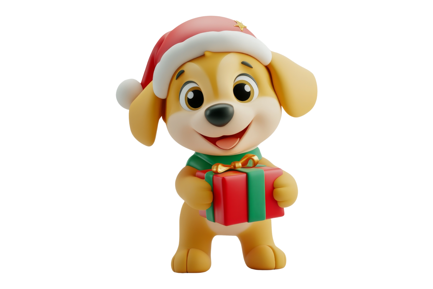 Festive puppy with gift holiday cheer toy photography studio cute concept png