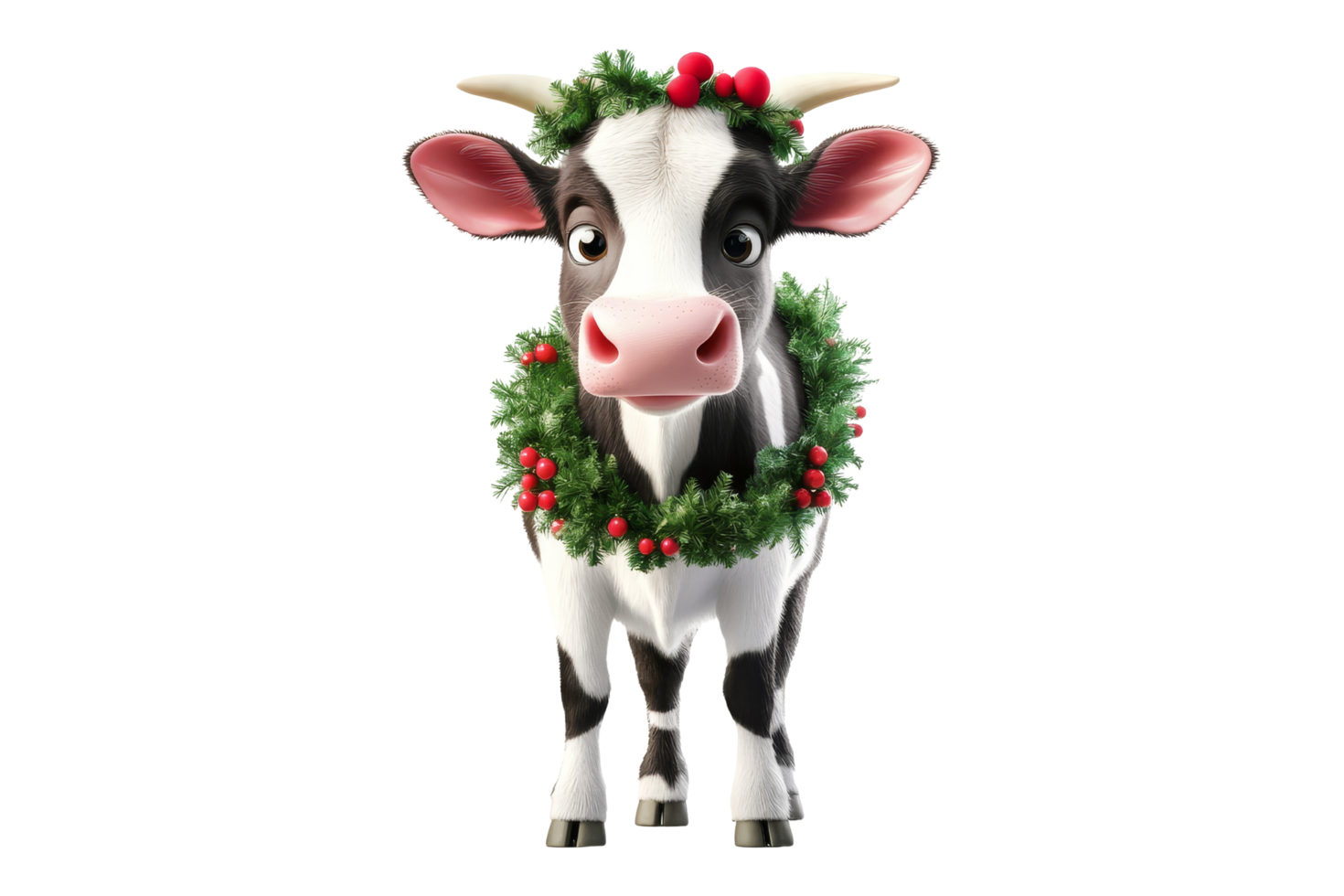 Friendly cow holiday cheer farm digital art festive front view whimsical png