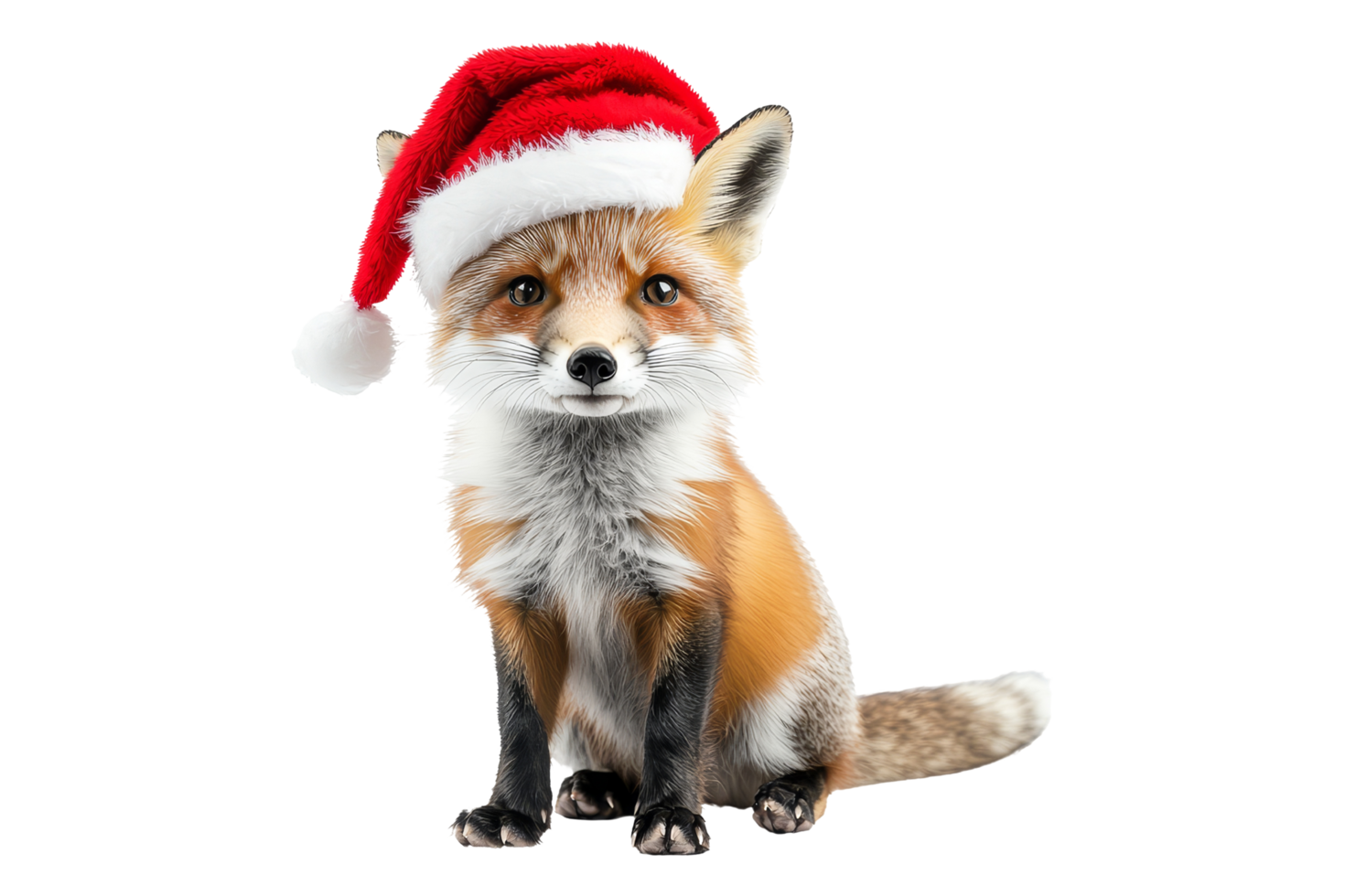 Festive fox with santa hat winter wonderland animal portrait cute cheerful png