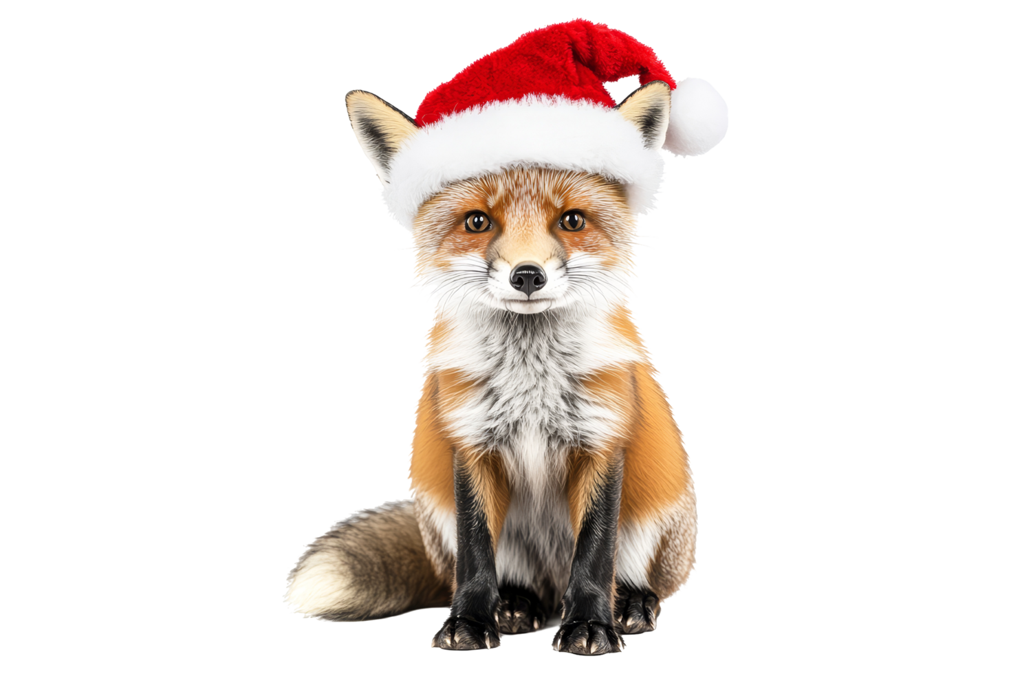 Festive fox wearing santa hat studio animal portrait holiday cheer close-up png
