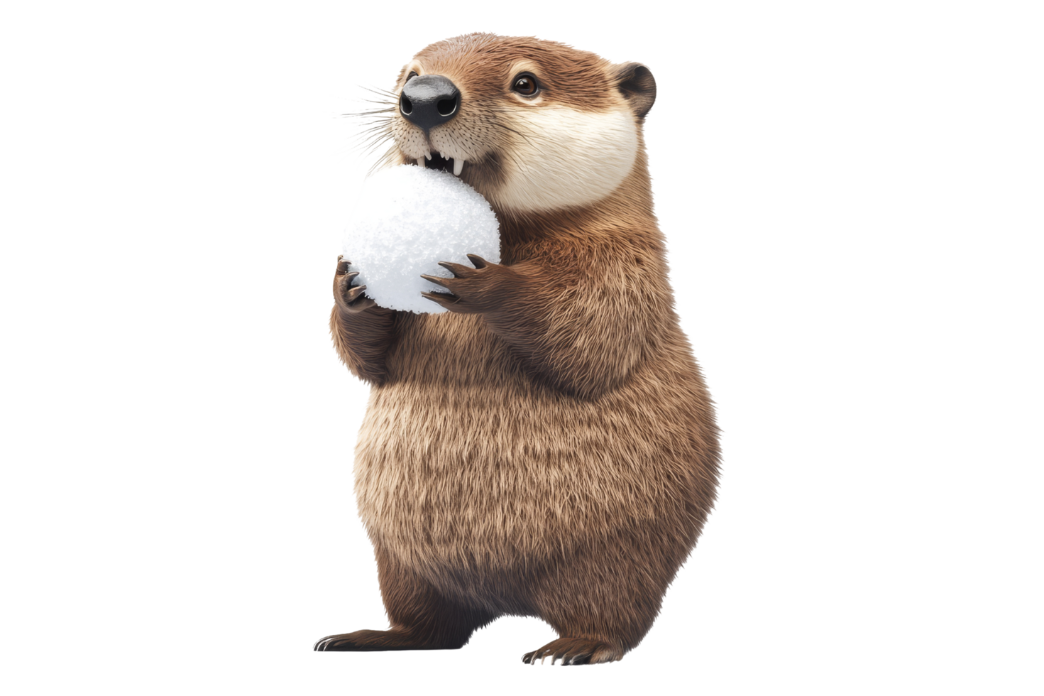 Playful groundhog enjoys snowball in winter wonderland nature scene png