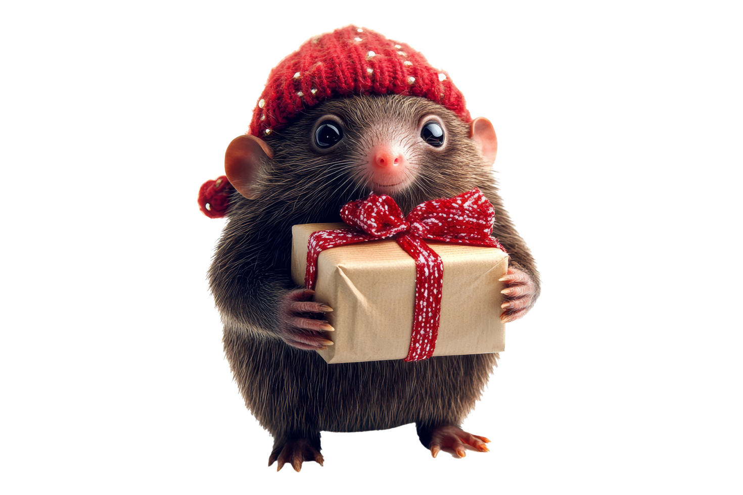 Winter wonderland hedgehog joyful gift delivery close-up png
