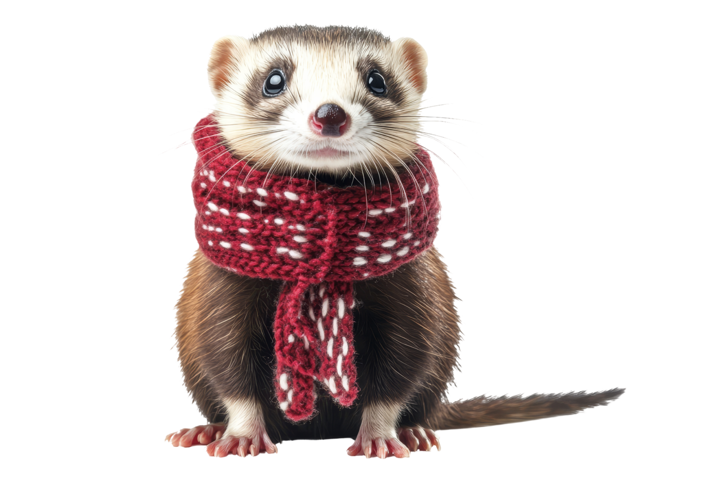 Festive ferret in a cozy scarf studio animal portrait whimsical close-up playfulness png