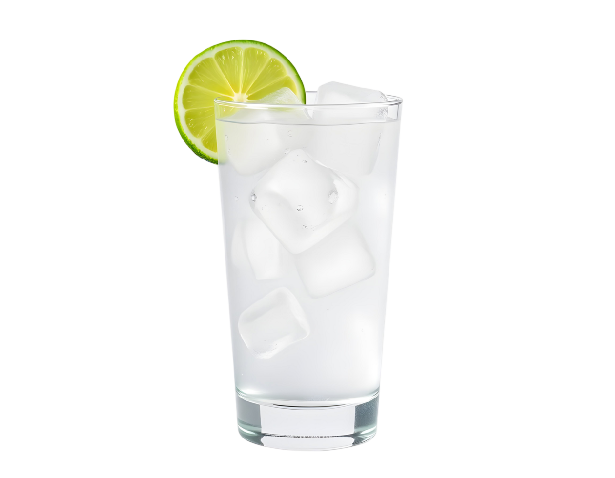 A glass of ice water with lime and ice png