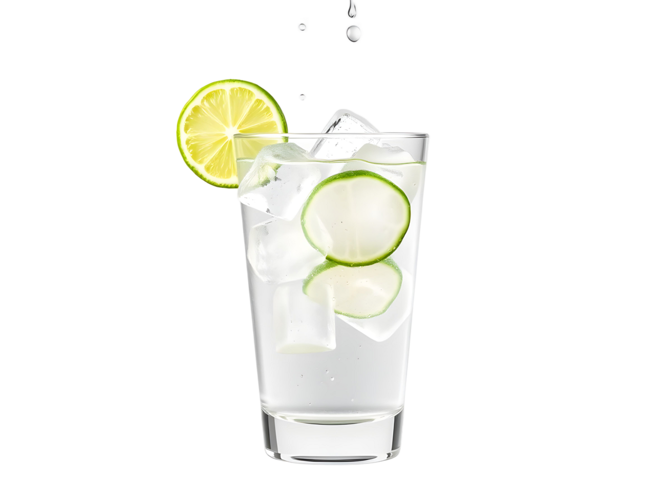 A glass of water with lime slices and ice png