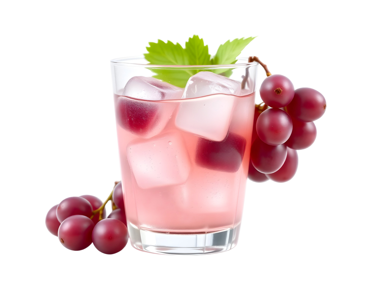 A glass of pink grape juice with ice cubes png