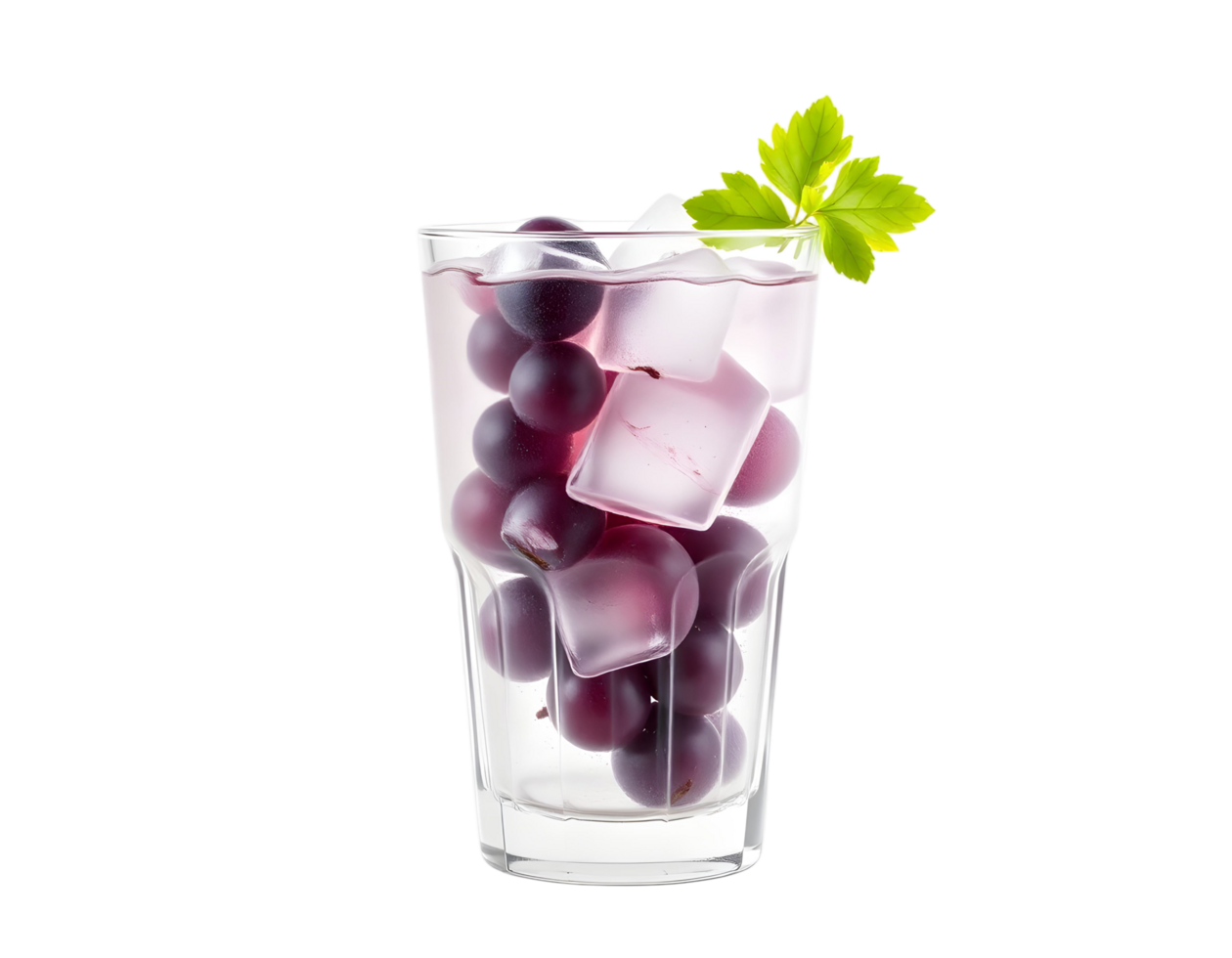 A glass filled with grapes and ice cubes png