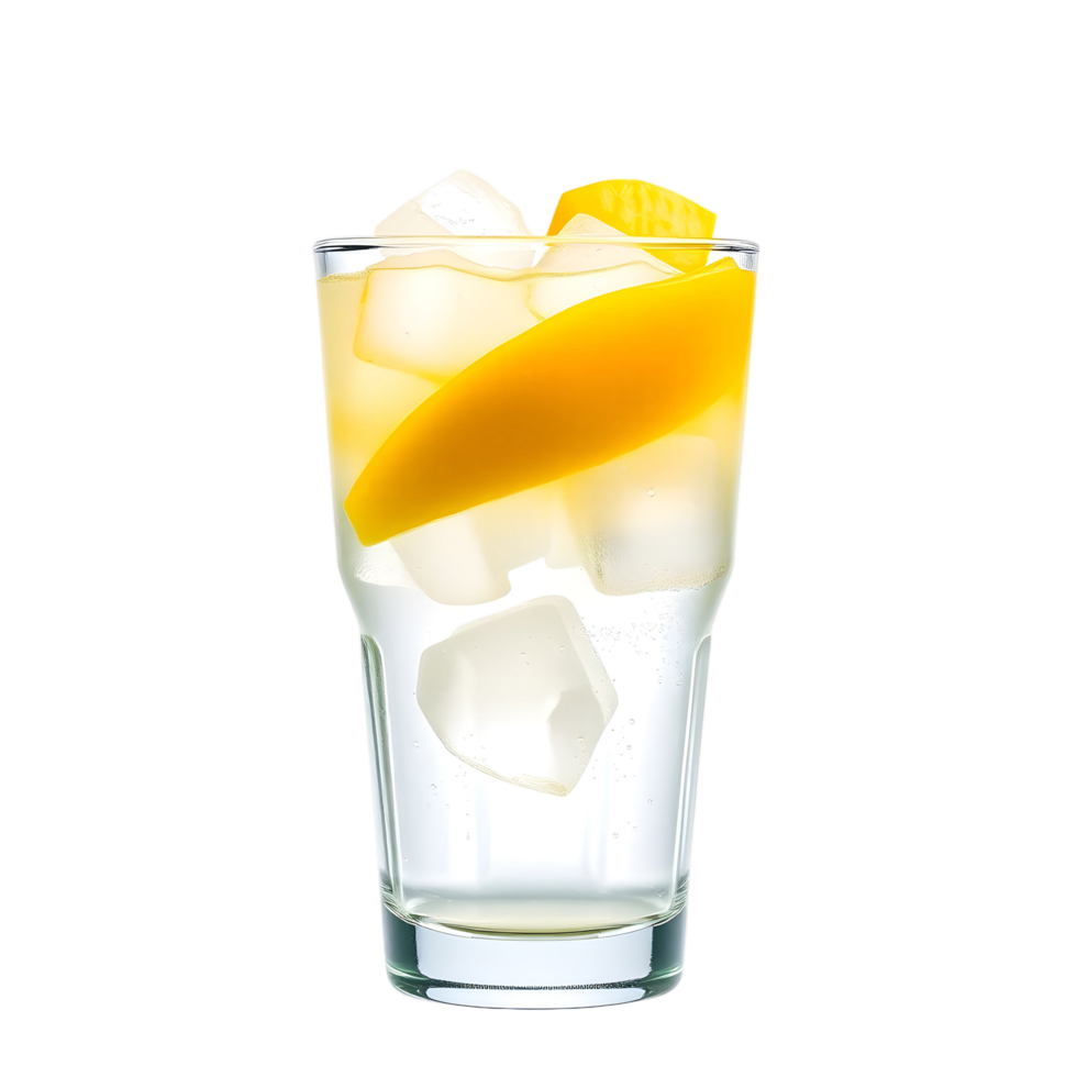 A glass of lemonade with ice cubes png