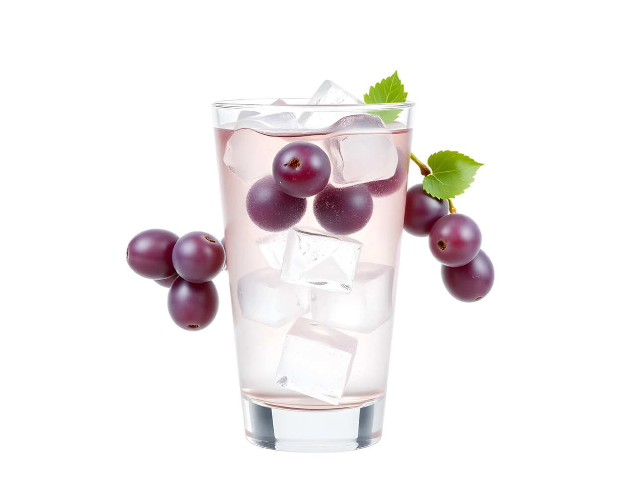 A glass of grape juice with ice cubes png