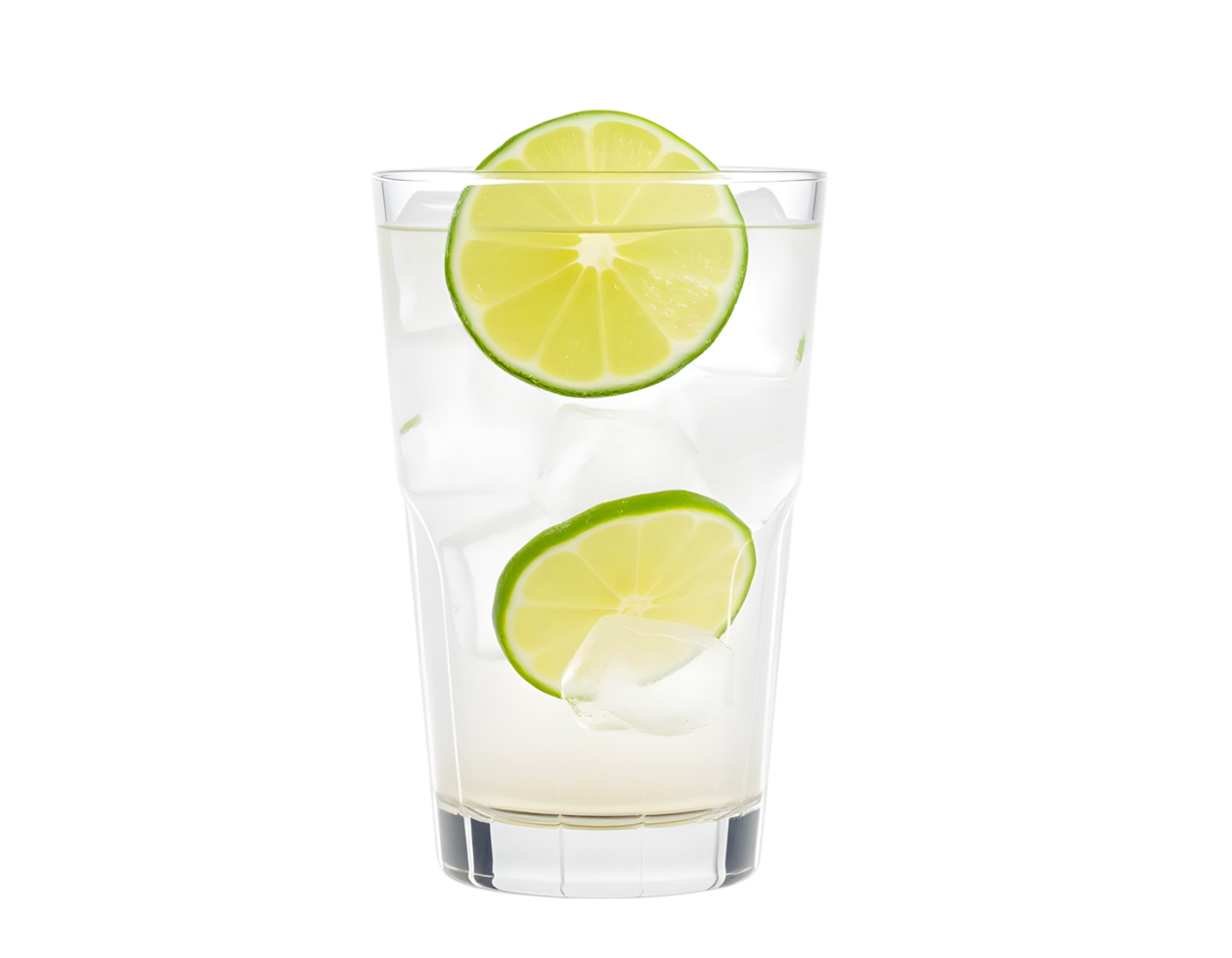 A glass of lime juice with ice and lime slices png