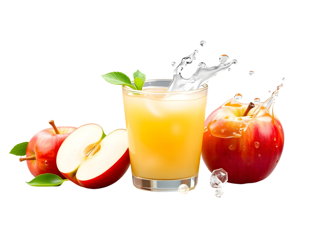 Apple juice with splash isolated on black background png