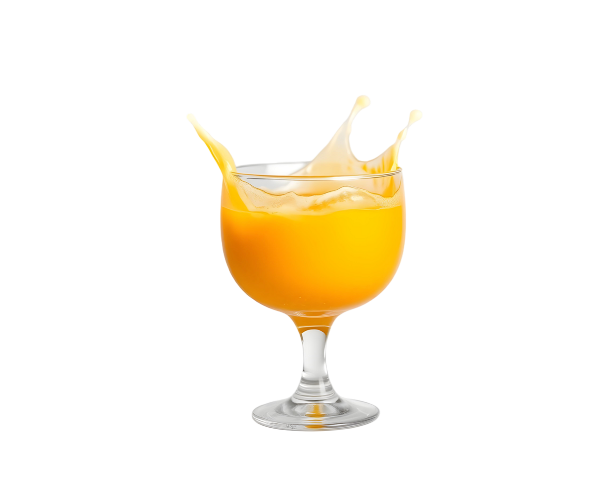 Orange juice splash in a glass isolated on black background png