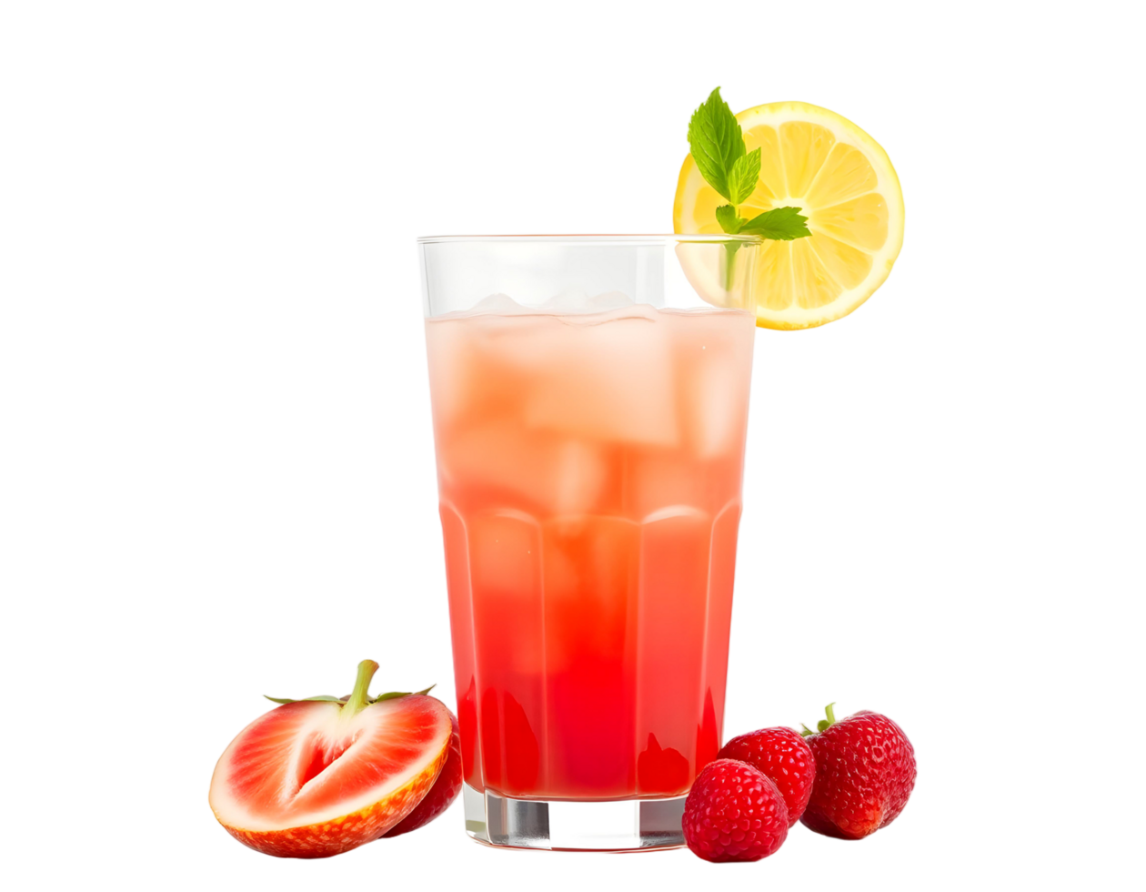 A glass of strawberry lemonade with a lemon slice png