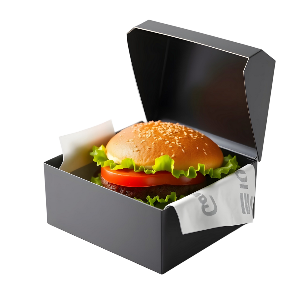 A hamburger in a black box on a black background png