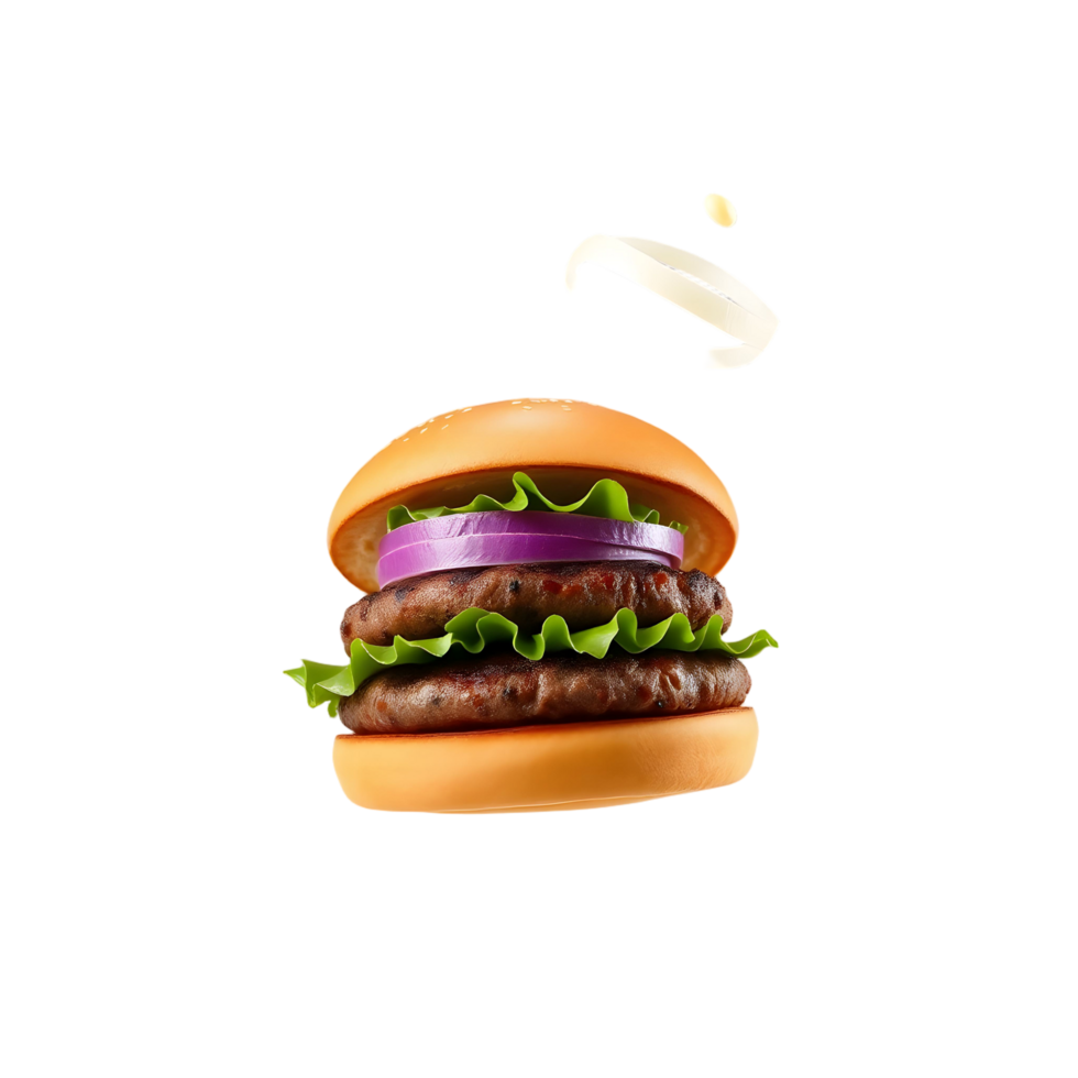 A hamburger is flying in the air png