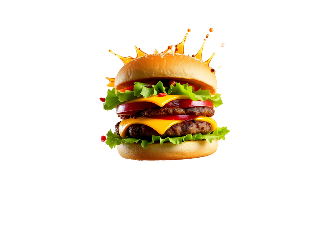A hamburger with cheese and lettuce on a black background png
