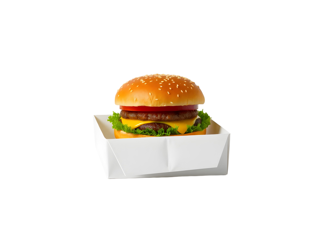 A hamburger is shown in a white box png