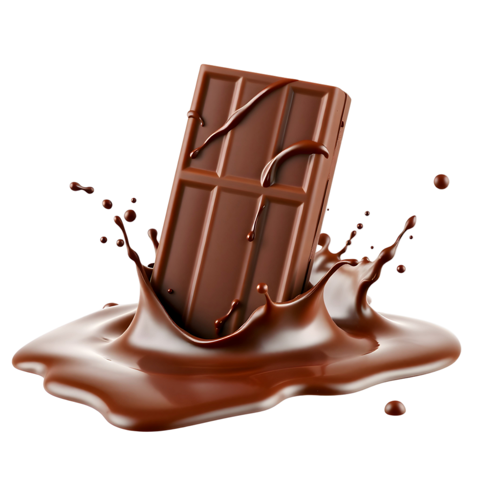 Chocolate bar with splash on black background png