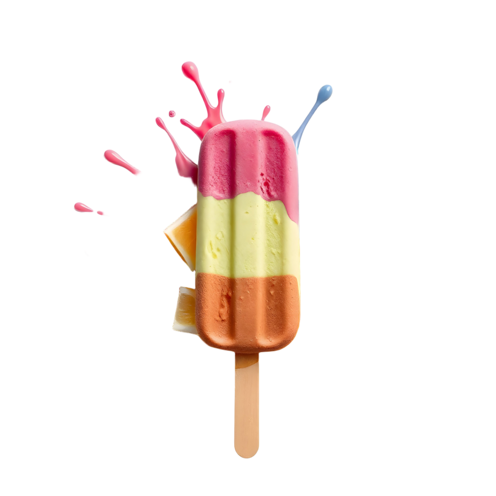 A colorful popsicle with a splash of pink and yellow png