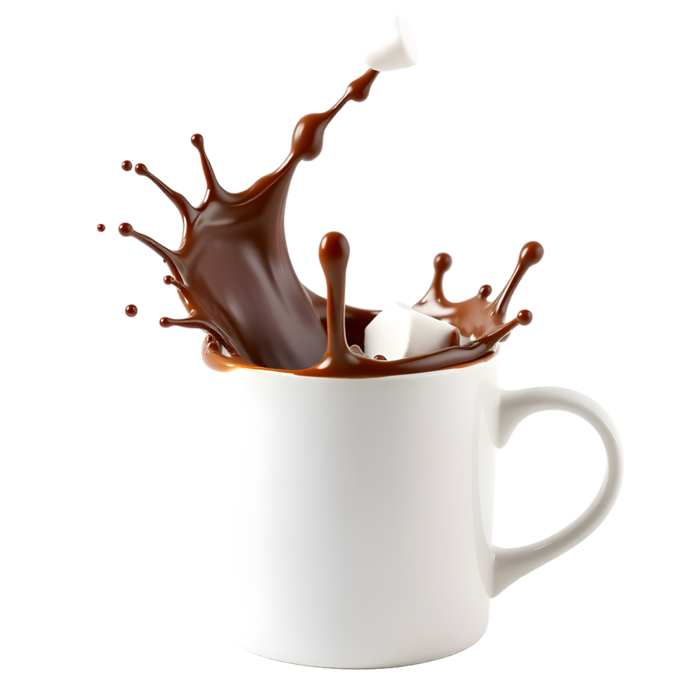 Hot chocolate splash in a mug png