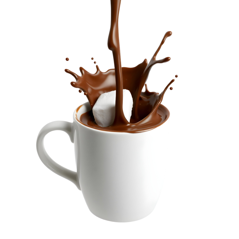 Hot chocolate splash in a mug png