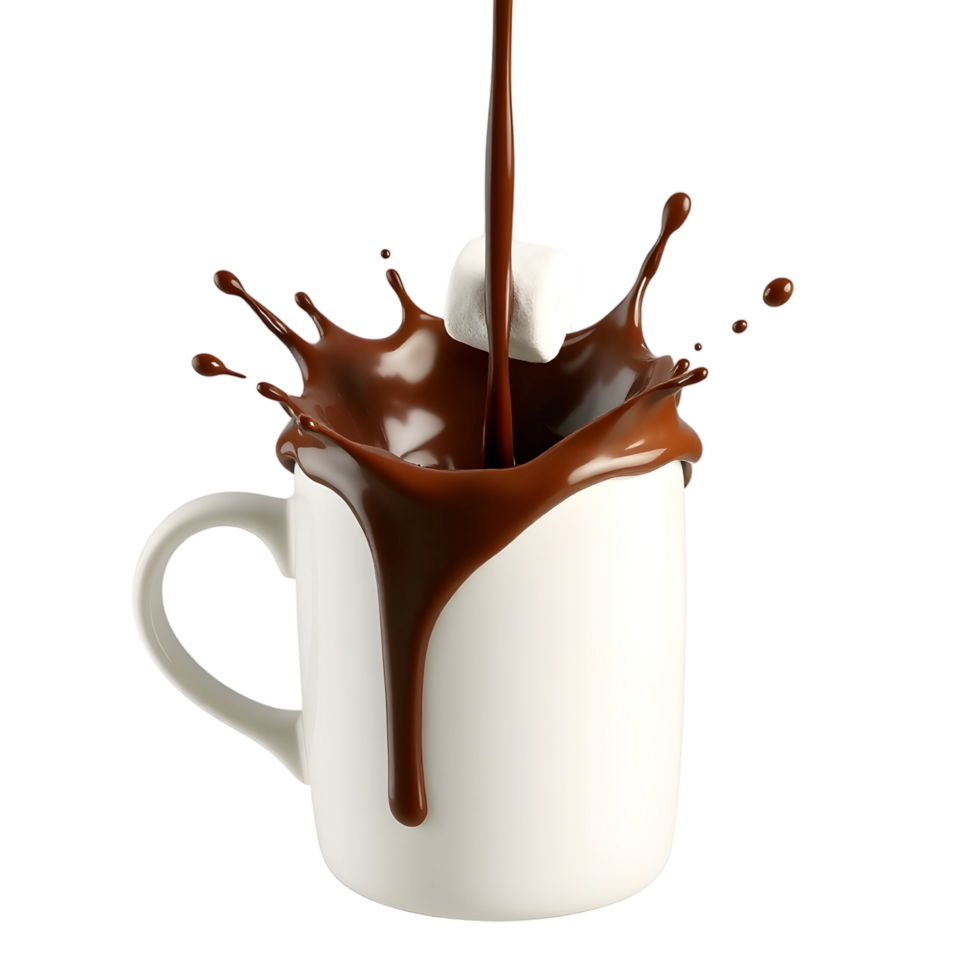 A mug with chocolate being poured into it png