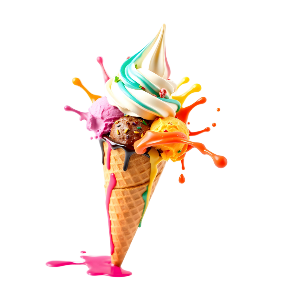 Ice cream with colorful splashes on a black background png