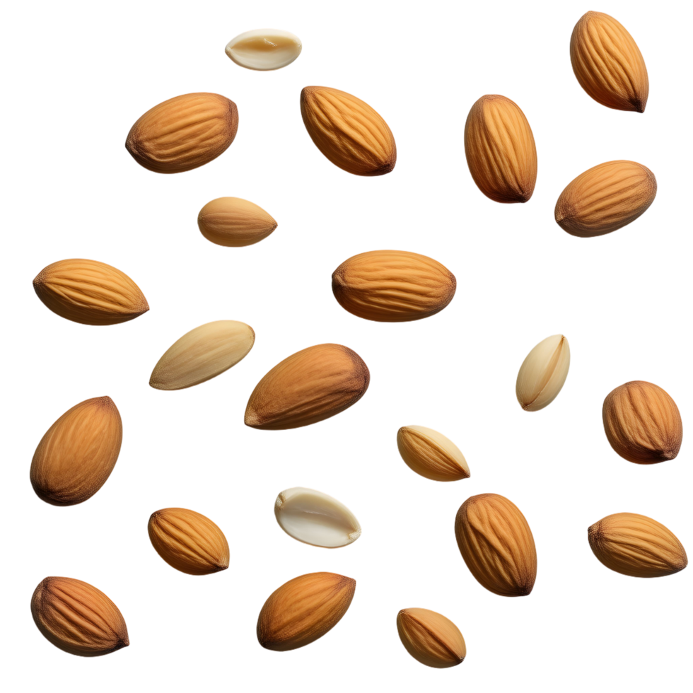 Almonds falling on a black background png