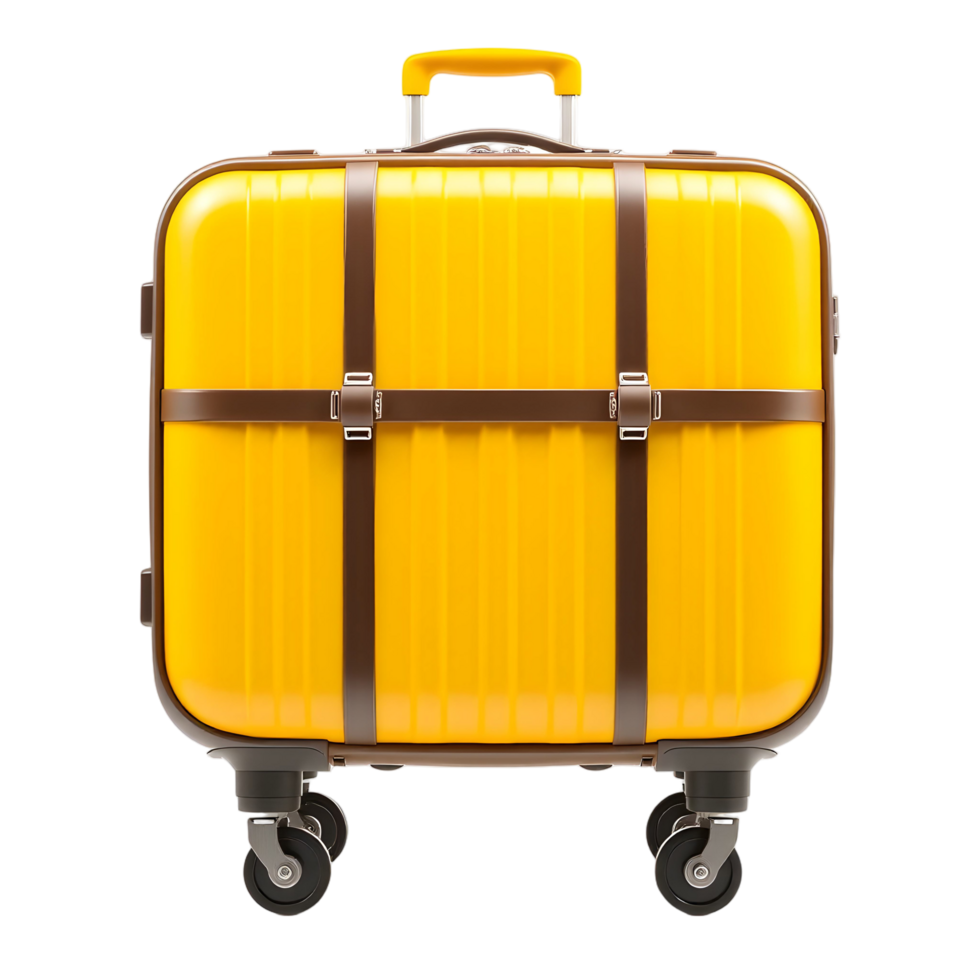 A yellow suitcase with brown straps png