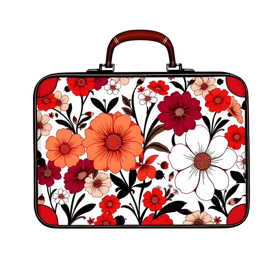 A red and white floral pattern suitcase png