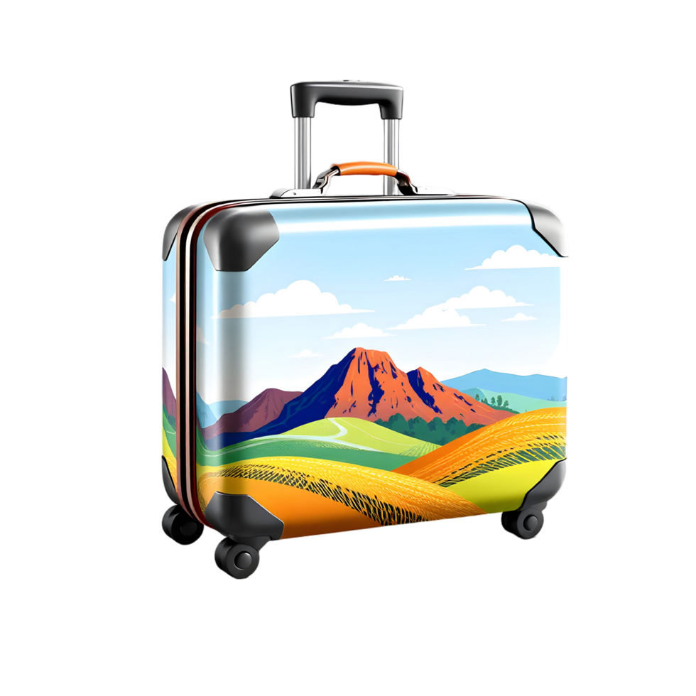 A suitcase with a mountain scene on it png