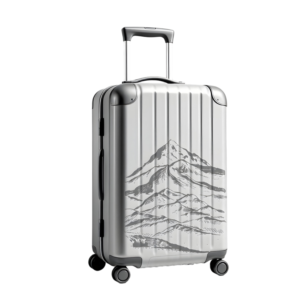 A silver suitcase with mountains on it png