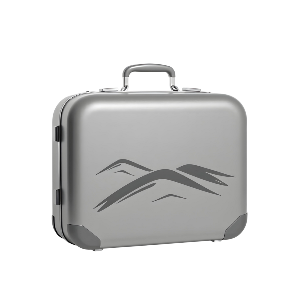 A suitcase with mountains on it is shown png