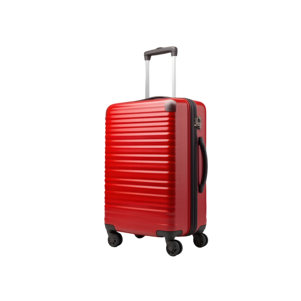 A red suitcase with wheels on a black background png