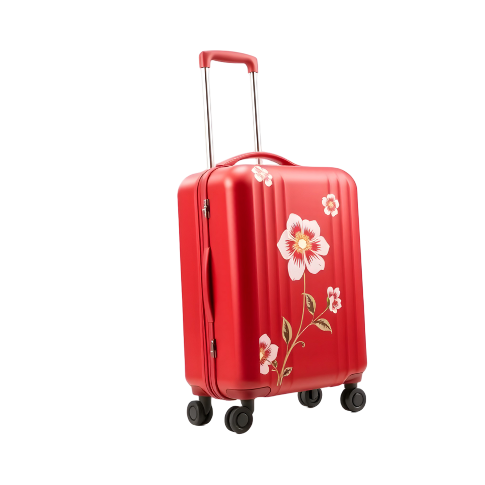 A red suitcase with flowers on it png