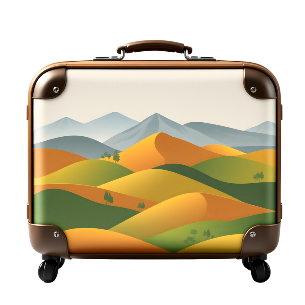 A suitcase with a landscape design on it png